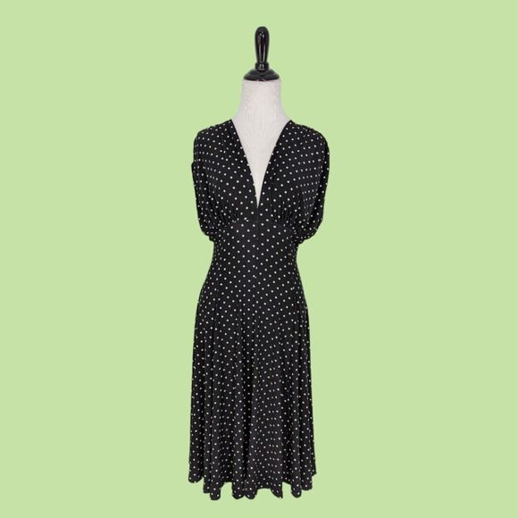 NORMA KAMALI Black White‎ Polka Dot Princess Midi Dress  L - Picture 1 of 6